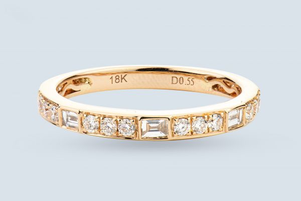 18kt Rose Gold Diamond Wedding Band With Baguettes